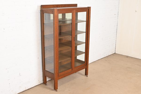 Limbert Style Antique Mission Oak Arts and Crafts Bookcase Cabinet, Circa 1900 - Image 4