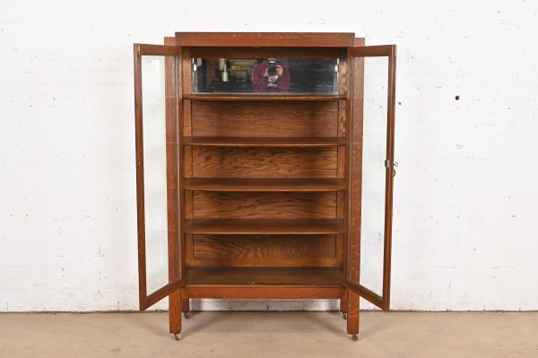 Limbert Style Antique Mission Oak Arts and Crafts Bookcase Cabinet, Circa 1900 - Image 5