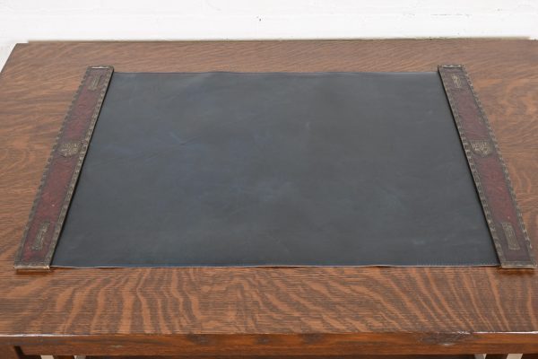 Tiffany Studios New York Heraldic Bronze Blotter Ends With Leather Desk Blotter - Image 2