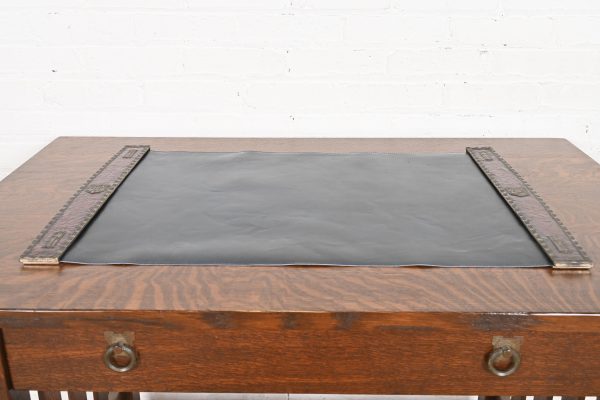 Tiffany Studios New York Heraldic Bronze Blotter Ends With Leather Desk Blotter - Image 3