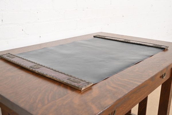 Tiffany Studios New York Heraldic Bronze Blotter Ends With Leather Desk Blotter - Image 5