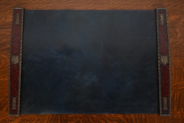 Tiffany Studios New York Heraldic Bronze Blotter Ends With Leather Desk Blotter