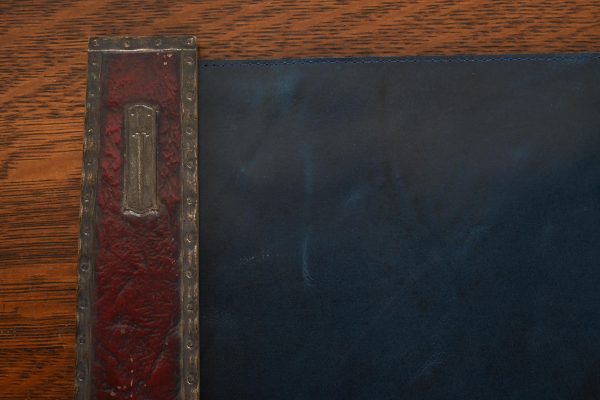 Tiffany Studios New York Heraldic Bronze Blotter Ends With Leather Desk Blotter - Image 6