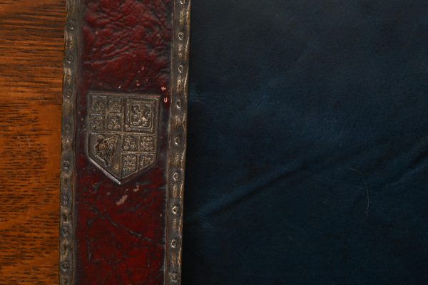 Tiffany Studios New York Heraldic Bronze Blotter Ends With Leather Desk Blotter - Image 7