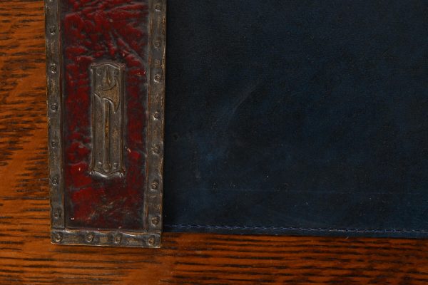 Tiffany Studios New York Heraldic Bronze Blotter Ends With Leather Desk Blotter - Image 8
