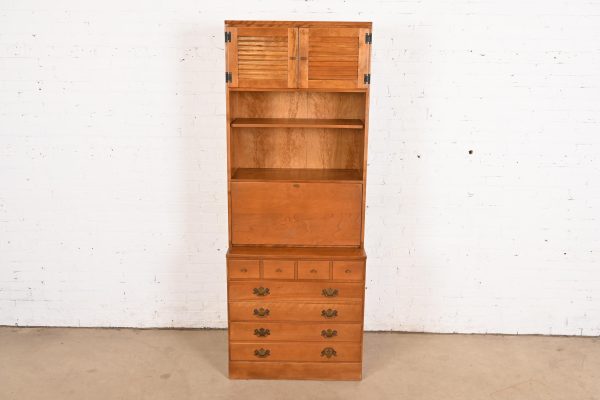 Ethan Allen Early American Solid Maple and Birch Drop Front Secretary Desk With Bookcase Hutch - Image 3
