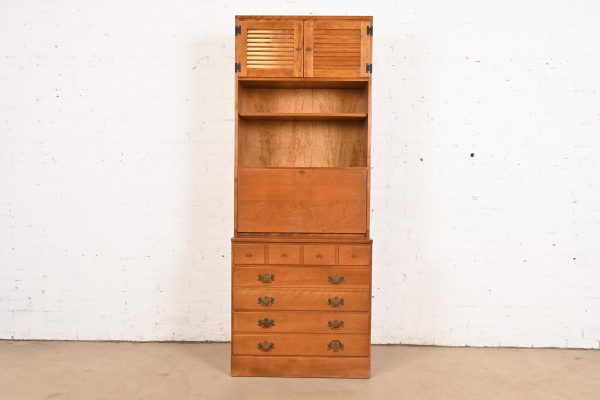 Ethan Allen Early American Solid Maple and Birch Drop Front Secretary Desk With Bookcase Hutch - Image 2