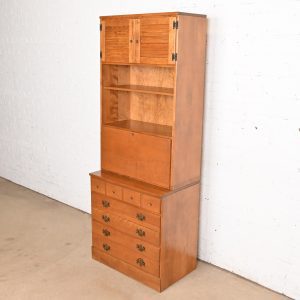Ethan Allen Early American Solid Maple and Birch Drop Front Secretary Desk With Bookcase Hutch