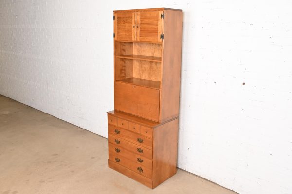Ethan Allen Early American Solid Maple and Birch Drop Front Secretary Desk With Bookcase Hutch