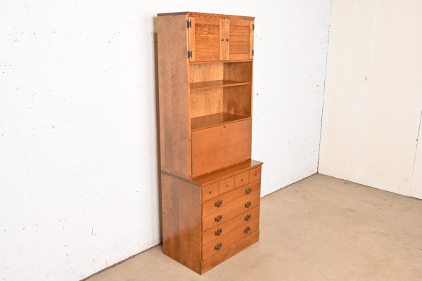 Ethan Allen Early American Solid Maple and Birch Drop Front Secretary Desk With Bookcase Hutch - Image 4