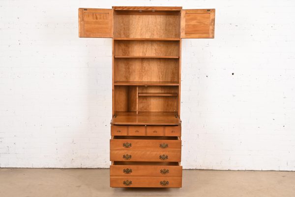 Ethan Allen Early American Solid Maple and Birch Drop Front Secretary Desk With Bookcase Hutch - Image 5