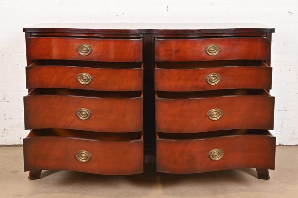 Georgian Mahogany Serpentine Front Eight Drawer Double Dresser by White Furniture - Image 5