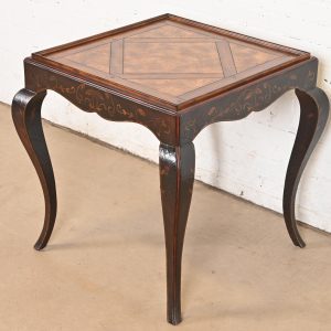 Baker Furniture French Provincial Louis XV Burl Wood and Walnut Parcel Painted Tea Table
