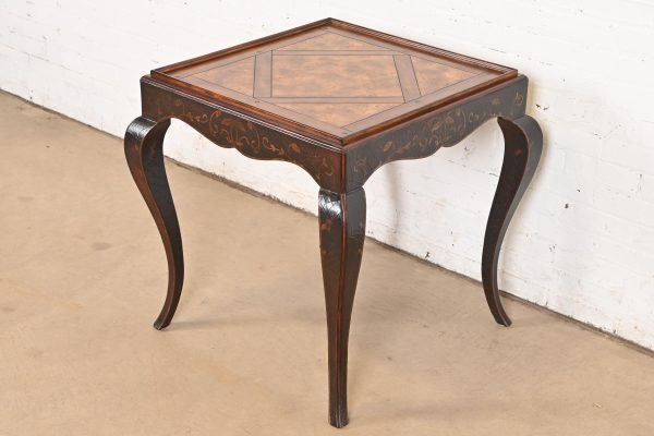 Baker Furniture French Provincial Louis XV Burl Wood and Walnut Parcel Painted Tea Table