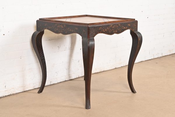 Baker Furniture French Provincial Louis XV Burl Wood and Walnut Parcel Painted Tea Table - Image 4