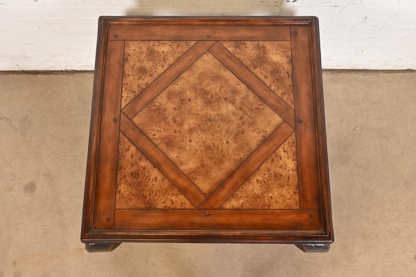 Baker Furniture French Provincial Louis XV Burl Wood and Walnut Parcel Painted Tea Table - Image 8