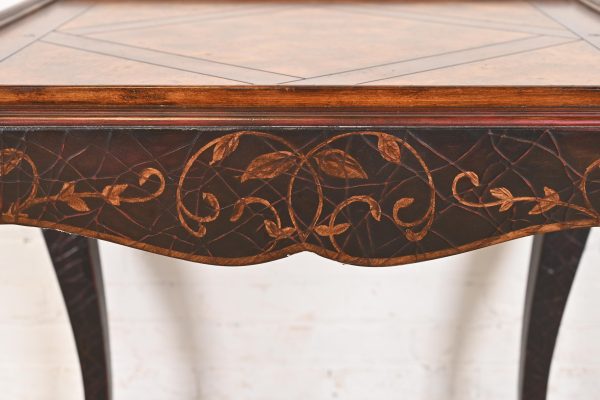Baker Furniture French Provincial Louis XV Burl Wood and Walnut Parcel Painted Tea Table - Image 6