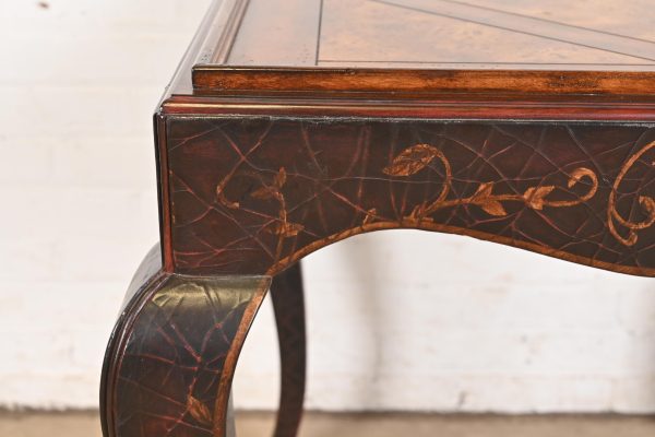 Baker Furniture French Provincial Louis XV Burl Wood and Walnut Parcel Painted Tea Table - Image 5