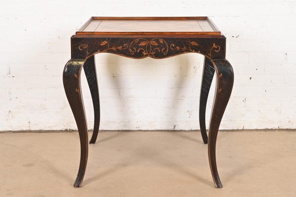 Baker Furniture French Provincial Louis XV Burl Wood and Walnut Parcel Painted Tea Table - Image 2