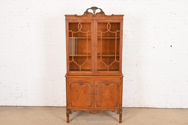 Romweber French Provincial Louis XV Burl Wood Breakfront Bookcase Cabinet, Circa 1920s - Image 2