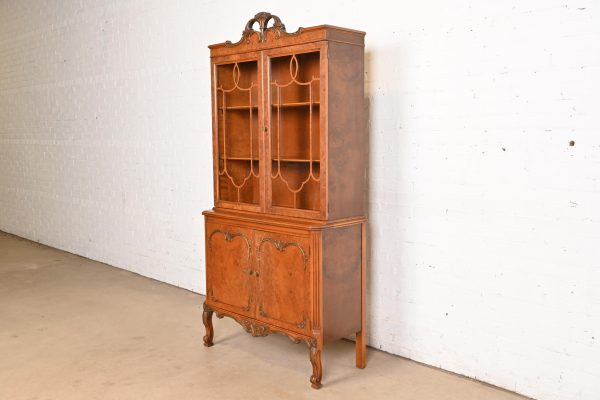 Romweber French Provincial Louis XV Burl Wood Breakfront Bookcase Cabinet, Circa 1920s - Image 3