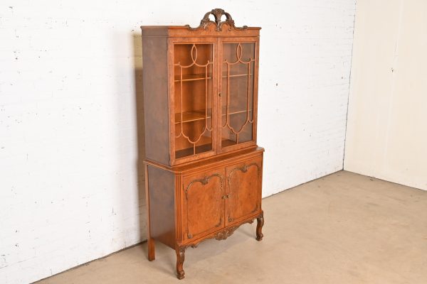 Romweber French Provincial Louis XV Burl Wood Breakfront Bookcase Cabinet, Circa 1920s - Image 4