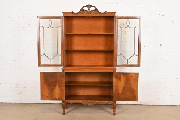 Romweber French Provincial Louis XV Burl Wood Breakfront Bookcase Cabinet, Circa 1920s - Image 5
