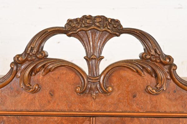 Romweber French Provincial Louis XV Burl Wood Breakfront Bookcase Cabinet, Circa 1920s - Image 6