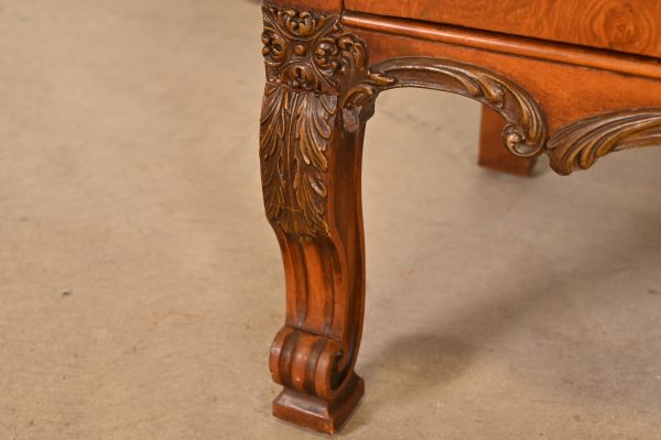 Romweber French Provincial Louis XV Burl Wood Breakfront Bookcase Cabinet, Circa 1920s - Image 7