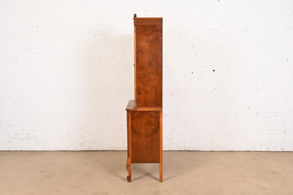 Romweber French Provincial Louis XV Burl Wood Breakfront Bookcase Cabinet, Circa 1920s - Image 8