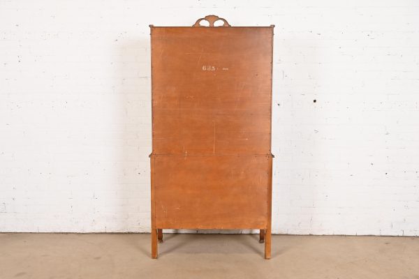 Romweber French Provincial Louis XV Burl Wood Breakfront Bookcase Cabinet, Circa 1920s - Image 9