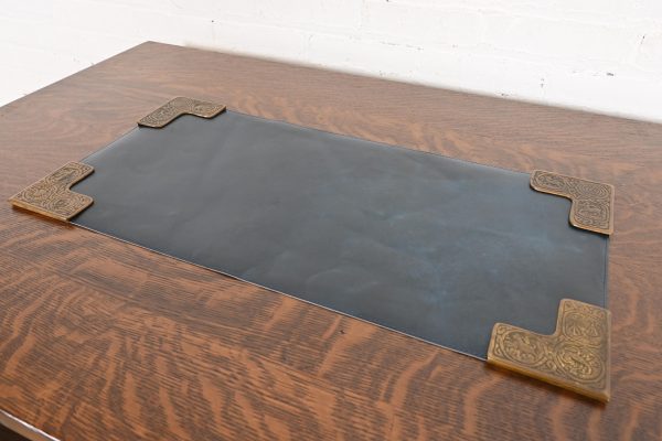 Tiffany Studios New York Zodiac Bronze Blotter Corners With Leather Desk Blotter - Image 3