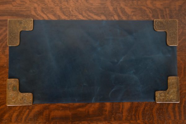 Tiffany Studios New York Zodiac Bronze Blotter Corners With Leather Desk Blotter
