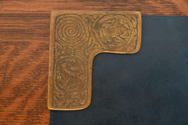 Tiffany Studios New York Zodiac Bronze Blotter Corners With Leather Desk Blotter - Image 5