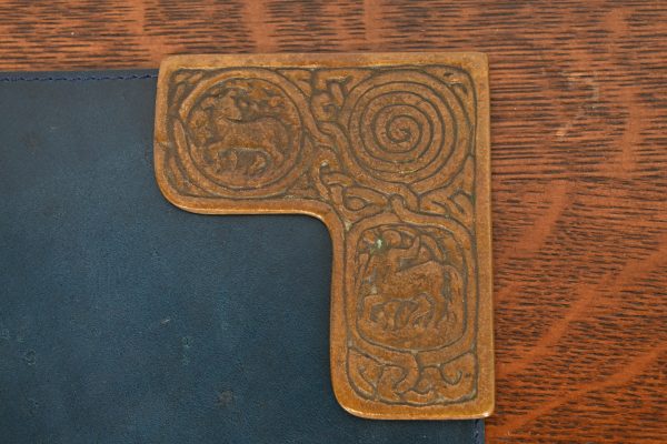 Tiffany Studios New York Zodiac Bronze Blotter Corners With Leather Desk Blotter - Image 6