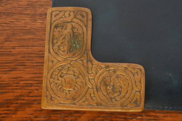 Tiffany Studios New York Zodiac Bronze Blotter Corners With Leather Desk Blotter - Image 7