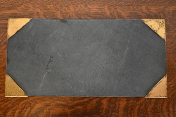 Tiffany Studios New York Zodiac Bronze Blotter Corners With Leather Desk Blotter - Image 9