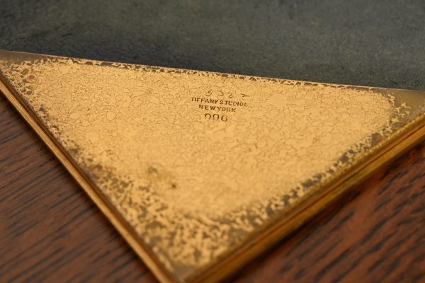 Tiffany Studios New York Zodiac Bronze Blotter Corners With Leather Desk Blotter - Image 10