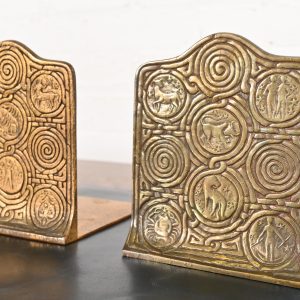 Tiffany Studios New York Bronze Doré Zodiac Bookends, Circa 1910