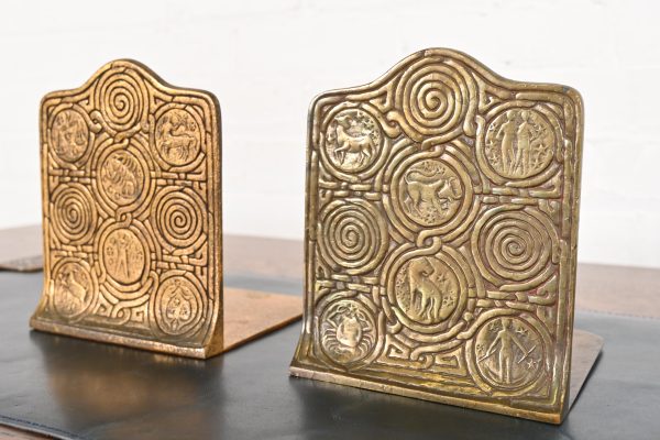 Tiffany Studios New York Bronze Doré Zodiac Bookends, Circa 1910