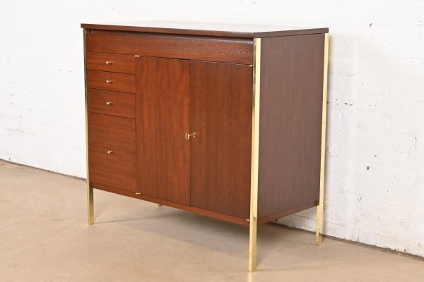 Paul McCobb Connoisseur Collection Mahogany and Brass Lift Top Bar Cabinet, Newly Refinished