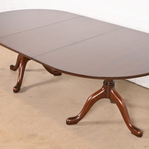 Kittinger Georgian Solid Mahogany Double Pedestal Extension Dining Table, Newly Refinished