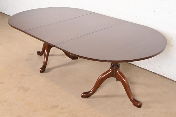 Kittinger Georgian Solid Mahogany Double Pedestal Extension Dining Table, Newly Refinished