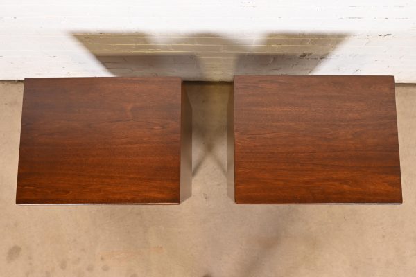 Henredon Mid-Century Modern Sculpted Walnut Nightstands, Newly Refinished - Image 9