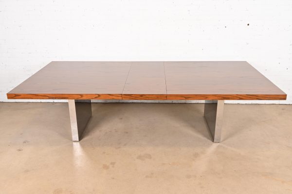 Roger Sprunger for Dunbar Mid-Century Modern Oak and Chrome Extension Dining Table, Newly Refinished - Image 2