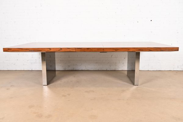 Roger Sprunger for Dunbar Mid-Century Modern Oak and Chrome Extension Dining Table, Newly Refinished - Image 3