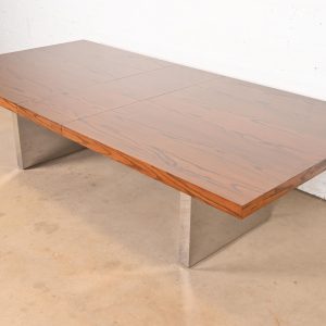 Roger Sprunger for Dunbar Mid-Century Modern Oak and Chrome Extension Dining Table, Newly Refinished