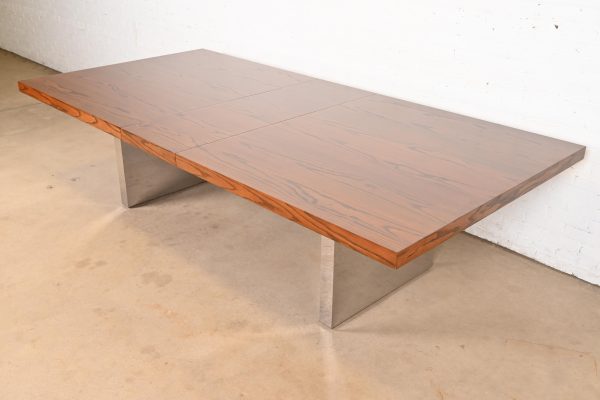 Roger Sprunger for Dunbar Mid-Century Modern Oak and Chrome Extension Dining Table, Newly Refinished