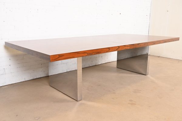 Roger Sprunger for Dunbar Mid-Century Modern Oak and Chrome Extension Dining Table, Newly Refinished - Image 4