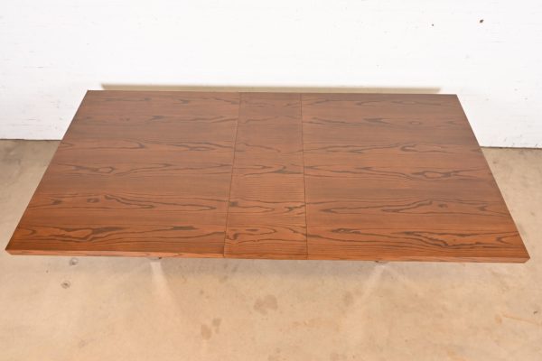 Roger Sprunger for Dunbar Mid-Century Modern Oak and Chrome Extension Dining Table, Newly Refinished - Image 5